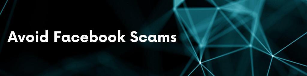 avoid facebook scams on black background with technology icon
