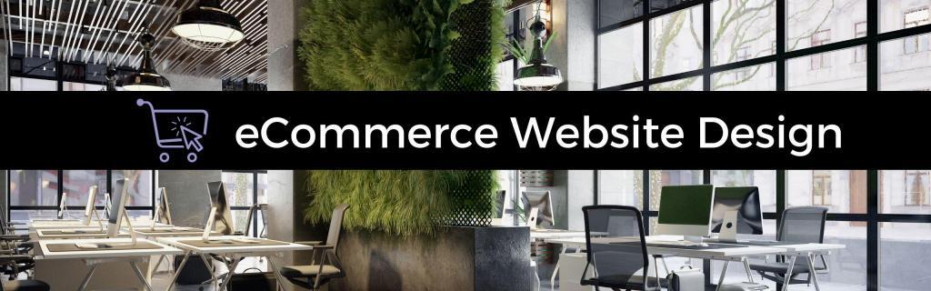 ecommerce website design banner with office in the background